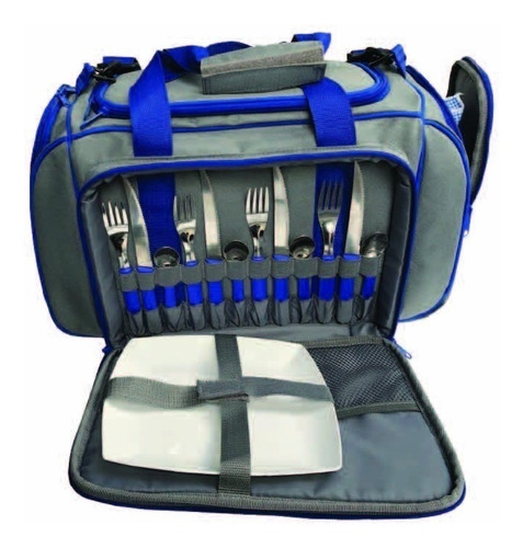 Bolso Bamboo P/picnic 4 Personas C/plato, Vasos Y Cubiertos
