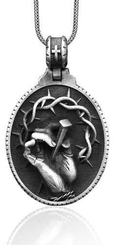 Medalla Collar Santa Mano De Jesús Plata 925: Regalo