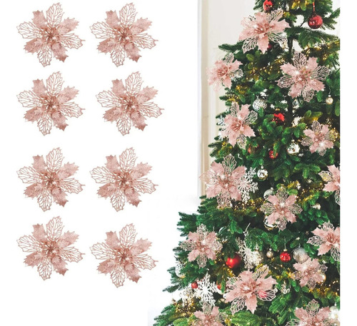 24 Flores Navideñas Para Árbol Navidad Ornamento Con Clips