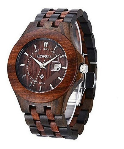 Reloj De Madera Bewell Para Hombre Fecha Analogica De Cuarzo