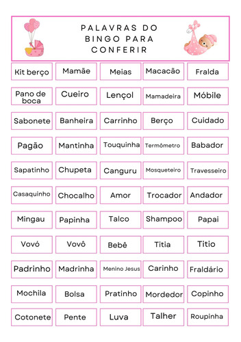 70 Cartelas Bingo Chá De Fralda Pdf Nome Personalizado Baby