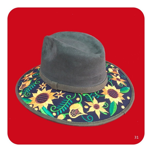 Imagen 7 de 10 de Elegante Sombrero Artesanal De Gamuza Bordado Mediano 3