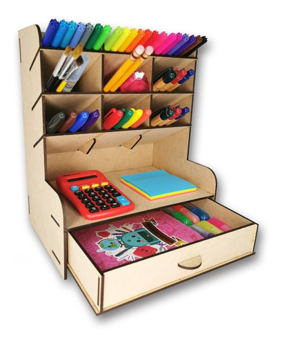 Organizador De Escritorio Mdf  Con Cajonera (para Armar)