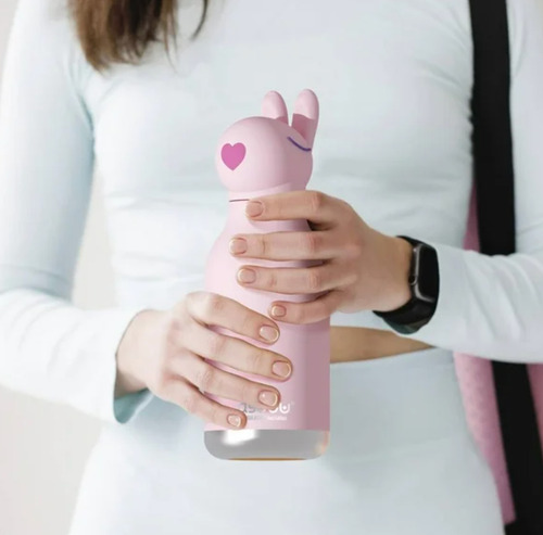 Botella De Acero Inoxidable Asobu Gato Y Conejo 460 Ml Rosa Y Verde Agua