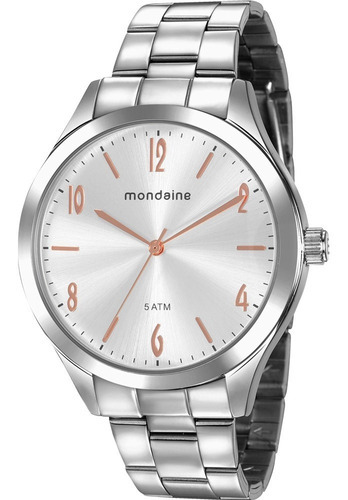 Relógio Mondaine Feminino Analógico Prata Original E Cor Da Correia Prata 1 Cor Do Fundo Rosa