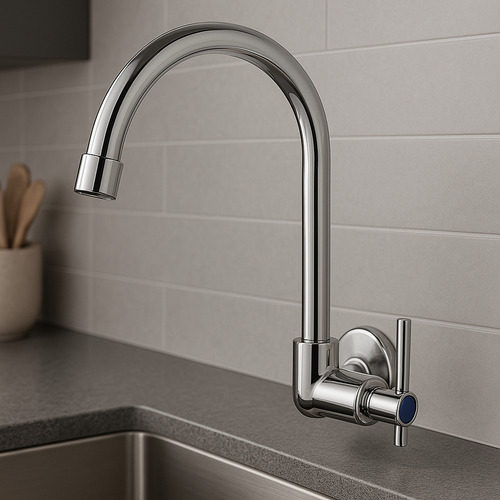 Torneira De Parede Para Pia De Cozinha Água Fria Bica Alta Giratória 360 Graus Com Arejador Acabamento Cromado Instalação Em Parede Design Moderno Alta Durabilidade Fc-79 Via Flix