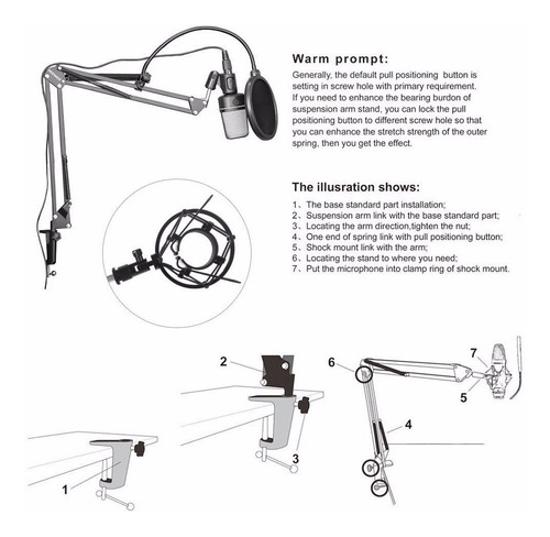 Imagen 6 de 9 de Soporte Para Micrófono Brazo + Shock Mount Para Condenser