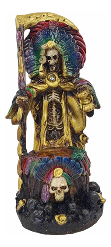 Santa Muerte Azteca Dorada Riqueza 26 Cm + Imagen Oración 