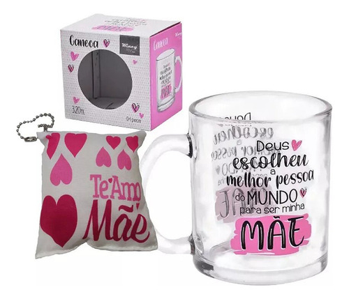 Xícara Caneca De Vidro Café Chá Presente Mãe Decoração 320ml Cor Rosa Escuro