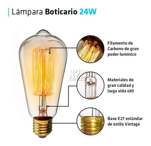 Lampara Filamento 24w Pera E27 Vintage Boticario Blanco Calido