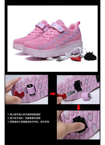 Tenis Patin Led Con 2 Ruedas. Zapato Patin Luces Carga Usb