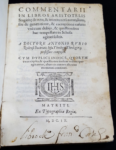 Antiguo Libro S Xvii Año 1609 Commentarii In Libros 7pl 1652