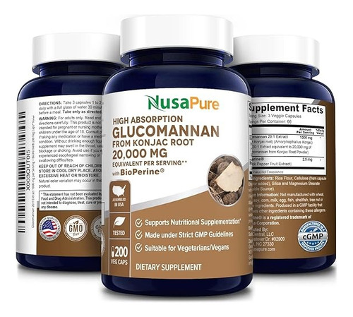 Glucomanano 20,000mg Puro Control De Peso Probioticos 200cap