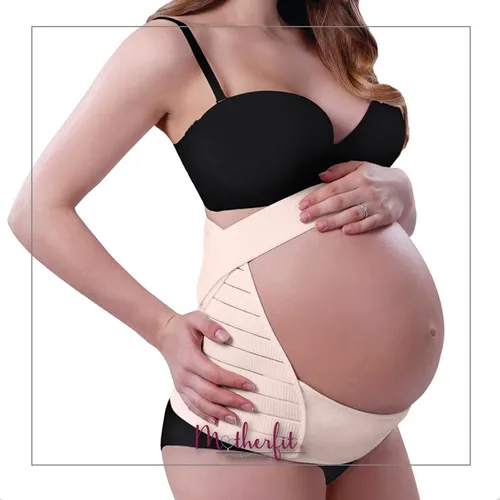 Moderno-Ajustado-Pr/áctico-El/ástico algod/ón Herzmutter Cintur/ón de Maternidad Unicolor 2 Partes Banda para Futura Mama 6300 Faja de Maternidad
