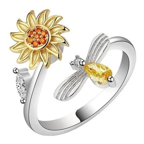 Anillo De Ansiedad Giratorio De Abeja Girasol Para Mujer Adj