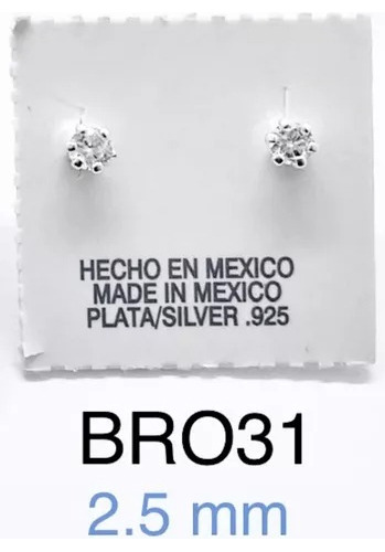 Broquel Redondo Circonia Con Uña 2.5mm .925 Hecho A Mano.