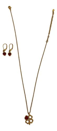 comprar Unique Set Collar Y Aretes Trébol Red Baño De Oro 24k
