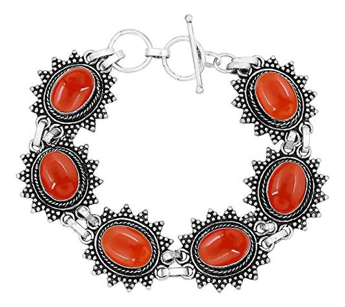 Pulsera De Cornalina Con Revestimiento De Plata 925, Joyería