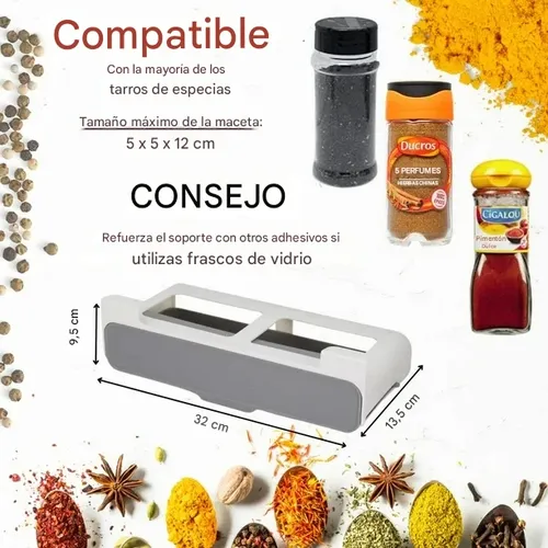 Especiero Plegable Organizador 6 Frascos Cocina Estante Blanco Y Gris