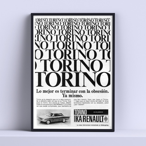 Cuadro Torino Renault 30x40cm Lamina + Vidrio + Marco