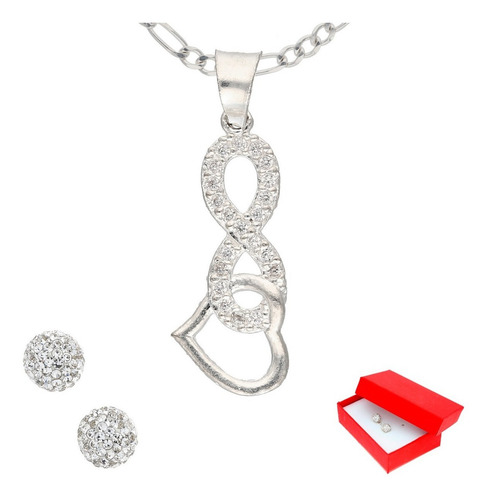 Dije Infinito Corazón Y Cadena Juego De Plata + Color Plateado