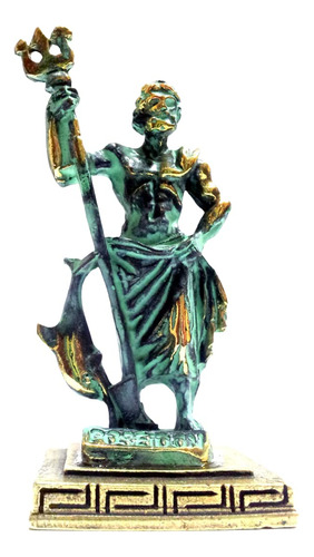 Estatua Griega Antigua Poseidon Miniatura Verde Dorado