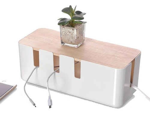 Mini Organizador Plastico Para Cables Con Tapa De Bambu