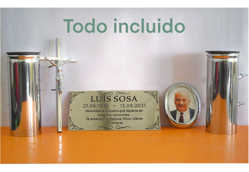 Placa + Foto + Floreros. Para Cementerio, Nicho, Lapida.