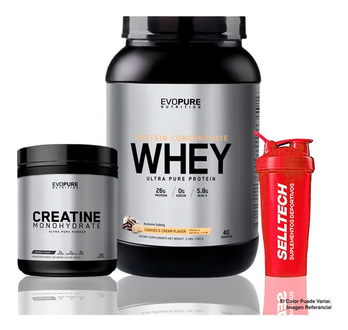 Pack Evopure Whey Concentrate 3lb Cookies + Creatina 600gr