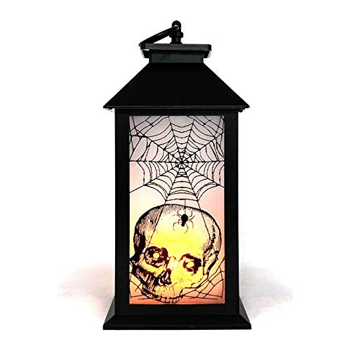 Led Flame Effect Lantern Lamp-skull And Spider Web-hall...