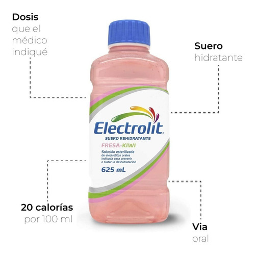 Electrolit Suero Rehidratante Fresa-kiwi 6 Pzas 625 Ml C/u