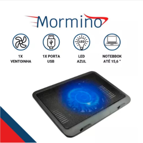 Base Para Notebook Com Cooler Inclinável 3 Em 1 Usb 2.0 Cor Preto Led Azul