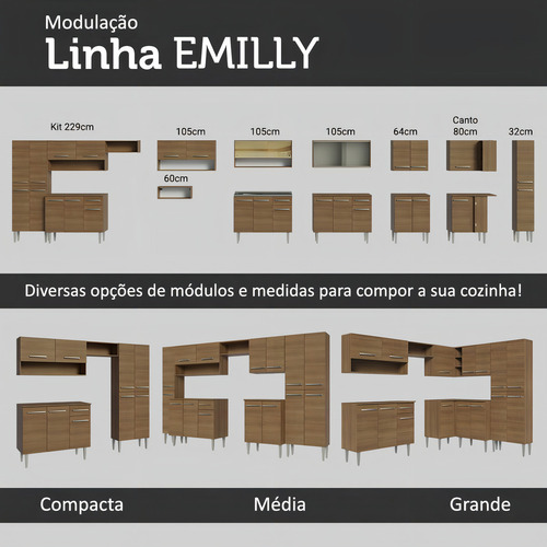 Armário Cozinha Compacta 137cm Com Pia Emilly Madesa R 10 Cor Rustic