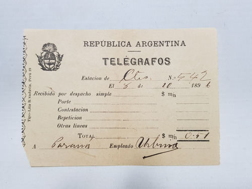 Antiguo Recibo Telégrafos 1896 Mag 59323