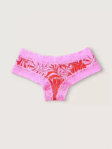 Calcinha Victorias Secret Pink Algodão E Renda Cheeky Panty