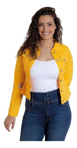 Chamarra Mujer Vaquera Mezclilla Premium Moda Casual Yellow