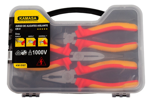 Juego De Alicates Aislante Kamasa Cr-v 3 Pzs Km2167