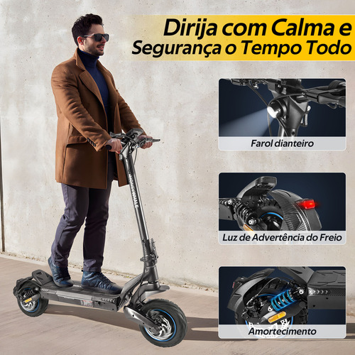 Honey whale T5 Doble 750w*2 Patinete Elétrico Scooter 60km/h Cor Preto