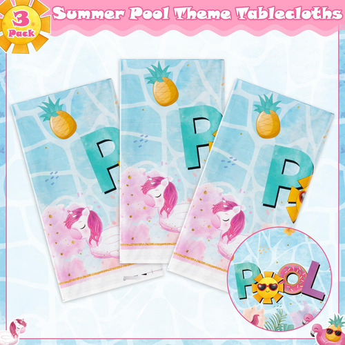 Paquete De Manteles Desechables Temáticos De Verano Piscina Blanco Temático De Verano Piscina
