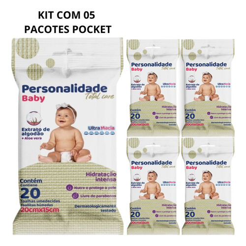 Kit Com 5 Pacotes Lenços Toalhas Umedecidas Nariz Rosto Bebê