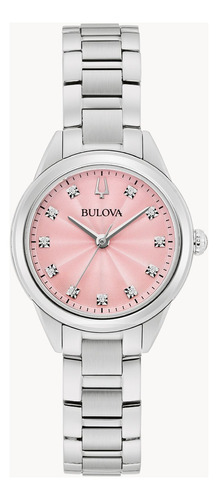 Reloj Bulova 96p249 Colección Sutton Para Dama Correa Plateado Bisel Plateado Fondo Rosa