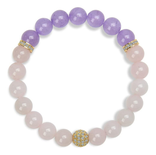 Pulsera De Cuarzo Rosa Con Corazón De Amatista Y Chakra Para