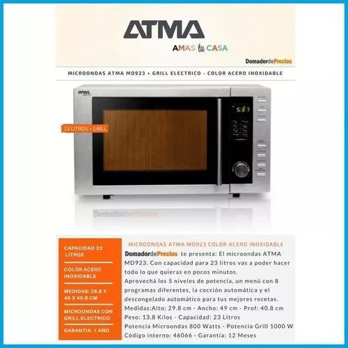 Atma - Microondas con Grill Atma Acero Inoxidable 25 L 900W