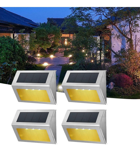 4 Piezas Luces Solar De Exterior Jardín E Escalera Lámpara