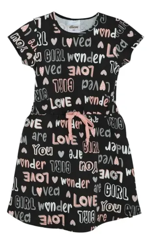 Vestido Infantil Menina Malha Love Preto – Elian