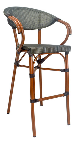 Set 2 Bancos Barra Silla Alta Bar Cocina Restauran Acabado De La Estructura Metalica Tipo Bambo Color Marrón Oscuro