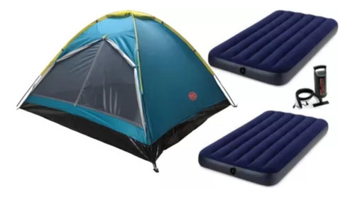 Combo Carpa Foco Domo + 2 Colchon Intex 64757 + Inflador
