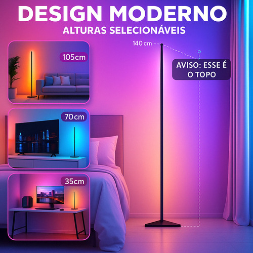 Luminaria De Chao Rgb Led Moderno 1,40 Cm Tamanho Ajustável Para Quarto Sala Jantar Casal Infantil Juvenil Em Pé Piso Mesa Cabeceira Criado Mudo Luminarias Abajures Na Tomada Usb Heurekas Store