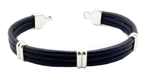 Pulseira Masculina Couro Felipe Gasparetto Prata 950