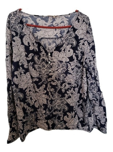 Blusa 100% Viscosa, Azul C/diseño, Marca Newport. Talla L